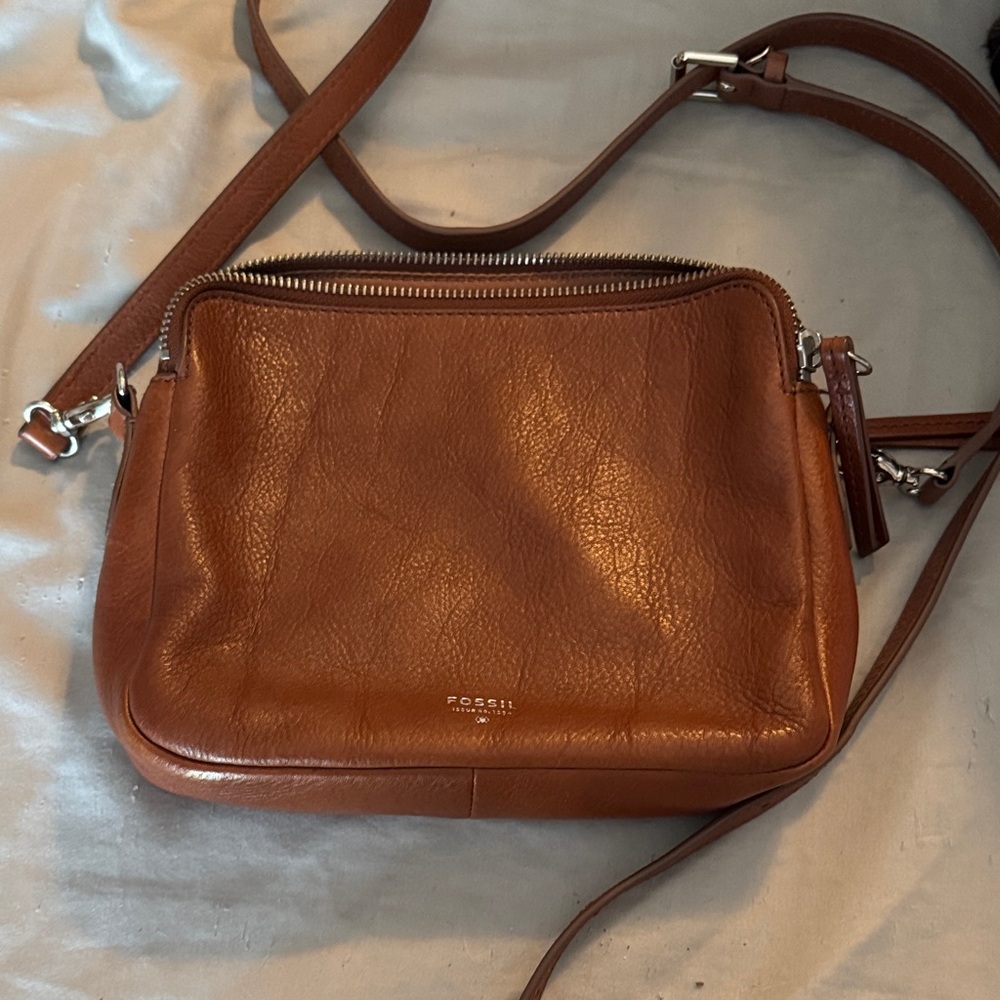 Fossil Brown Leather Toaster crossbody Bag